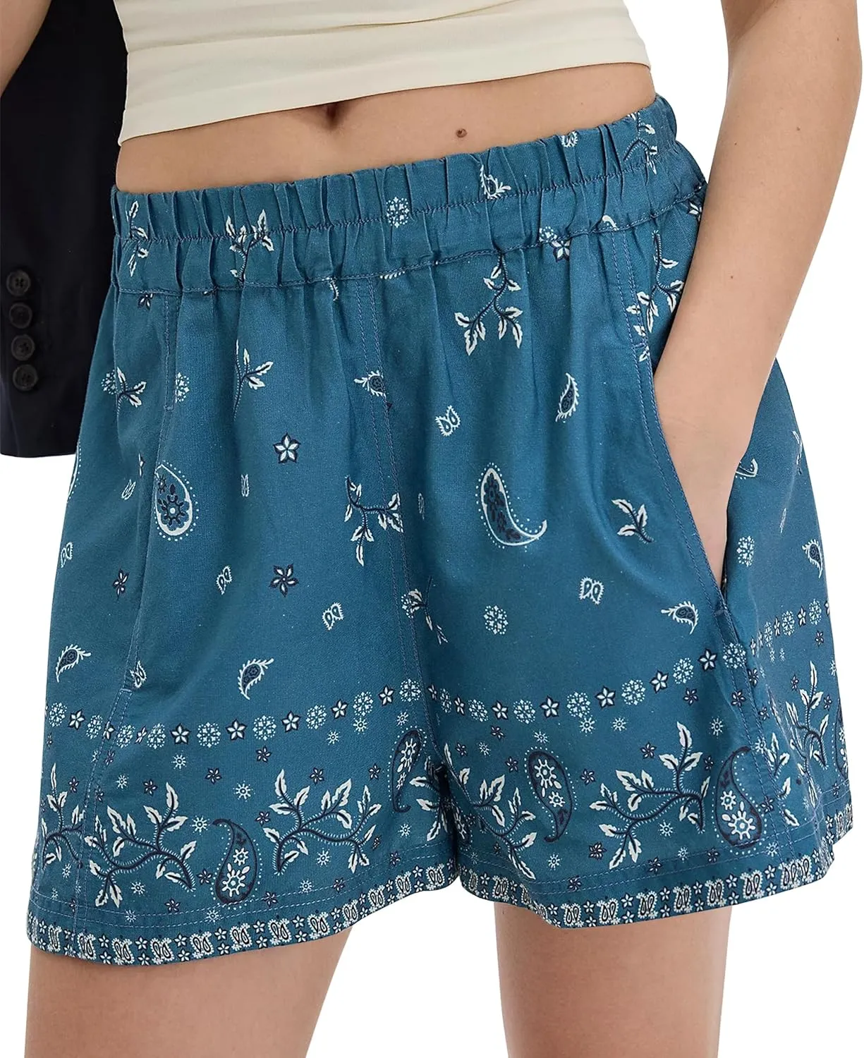 Lauweion Womens Boho High Waisted Shorts Paisley Print 2025 Summer Lounge Beach Boxer Shorts with Pockets
