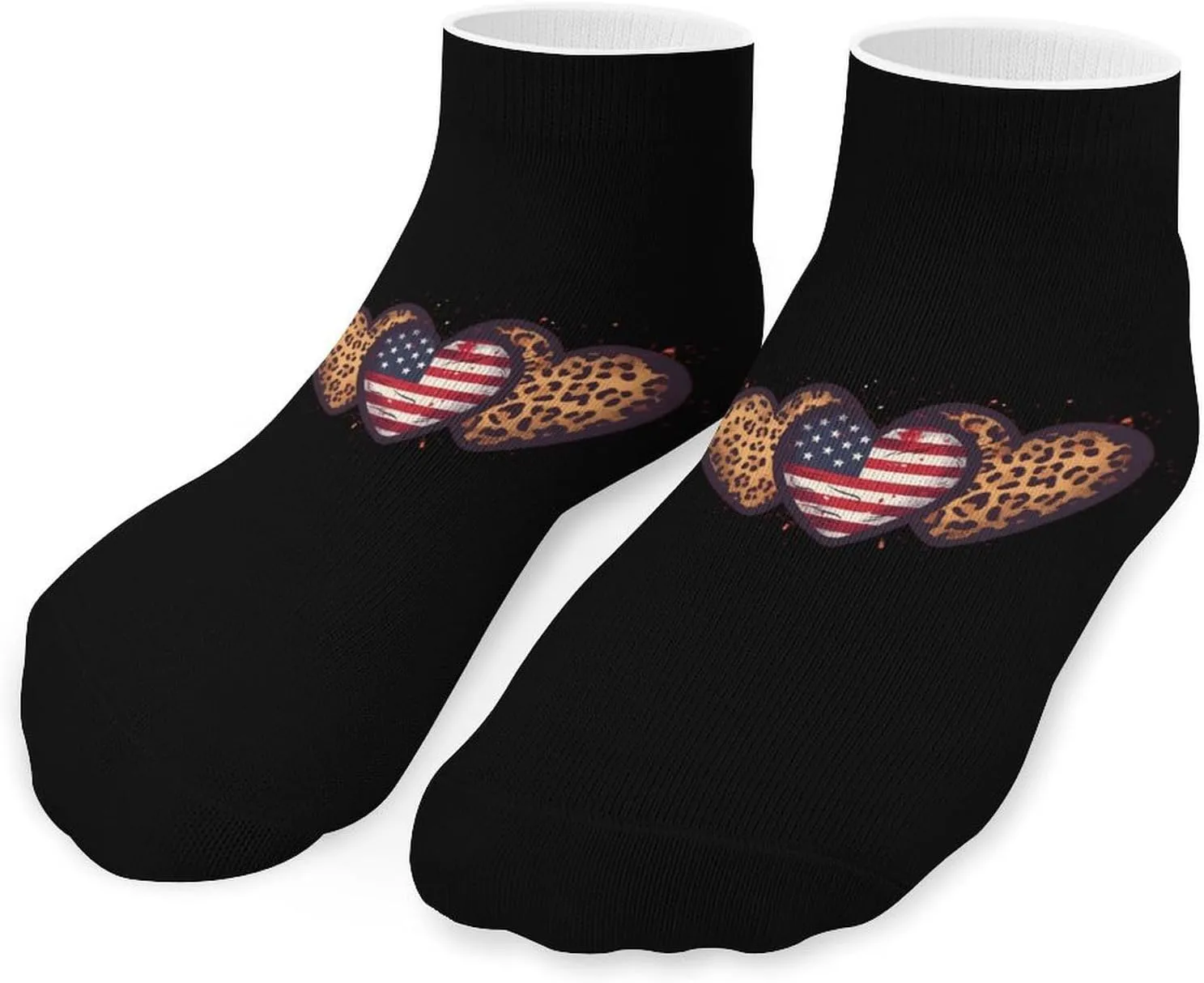 Leopard U.S. Flag Hearts Printed Ankle Socks No Show Sock Low-Cut Athletic Socks for Men Women 1 Pair
