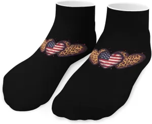 Leopard U.S. Flag Hearts Printed Ankle Socks No Show Sock Low-Cut Athletic Socks for Men Women 1 Pair