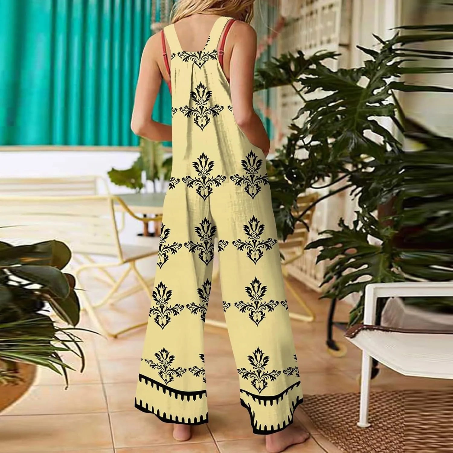 Linen Overalls For Women Loose Summer Casual Sleeveless One Piece Jumpsuits Plus Size Wide Leg Pants Rompers With Pockets