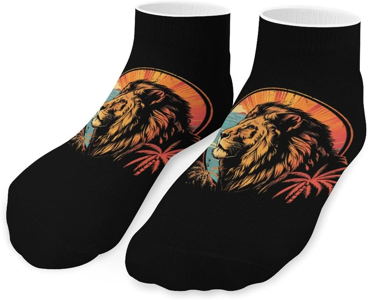 Lion Vintage Sun Palms Printed Ankle Socks No Show Sock Low-Cut Athletic Socks for Men Women 1 Pair