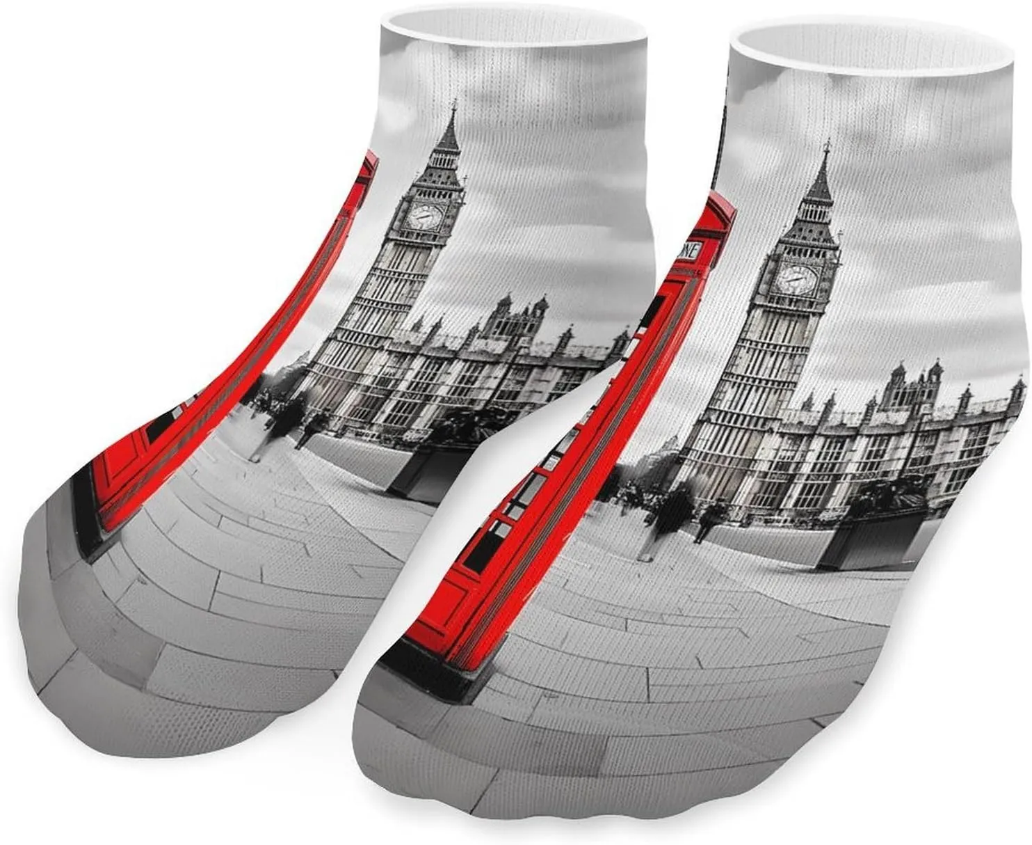 London Telephone Booth and Big Ben Printed Ankle Socks No Show Sock Low-Cut Athletic Socks for Men Women 1 Pair