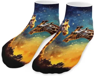 Lovely Couple Giraffe Dark Galaxy Sky Printed Ankle Socks No Show Sock Low-Cut Athletic Socks for Men Women 1 Pair