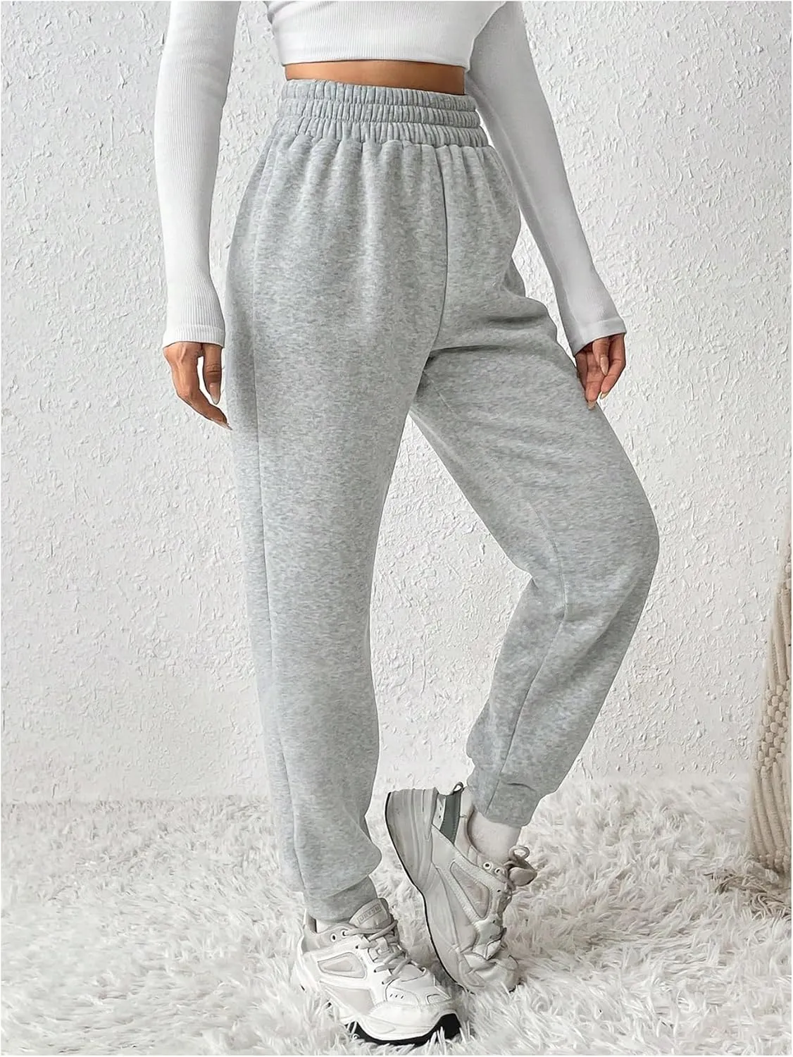 MakeMeChic Women's Elastic Waisted Plain Sweatpants Tapered Athletic Jogger Pants