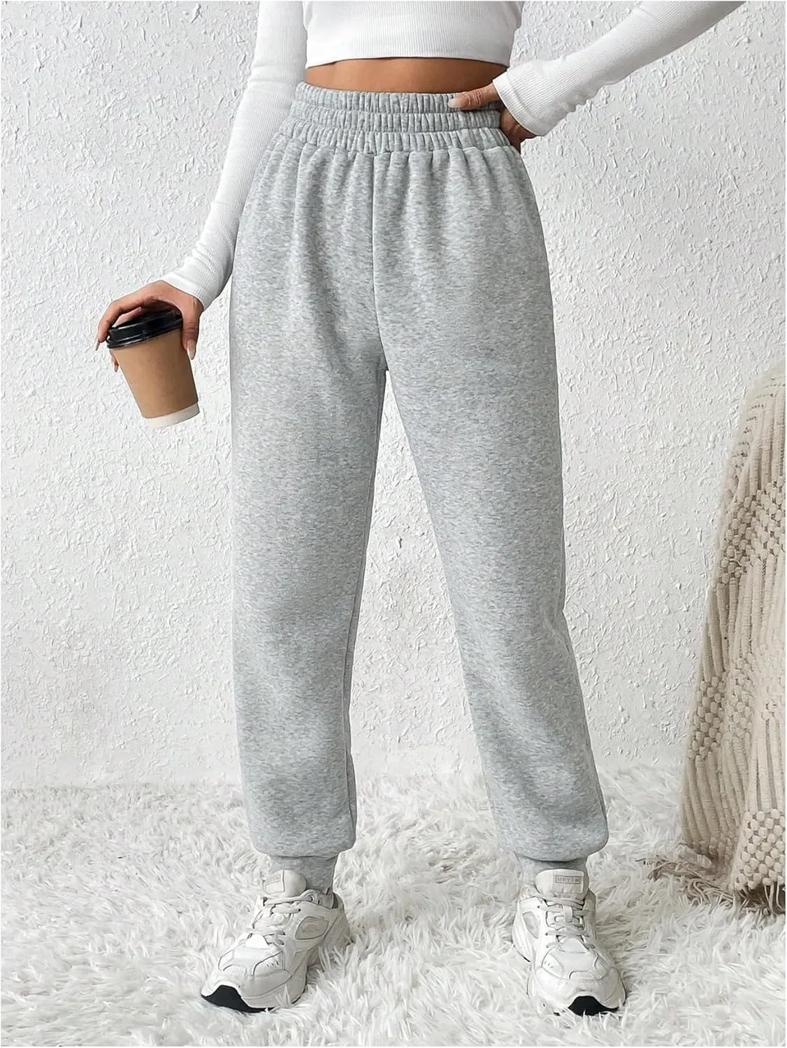 MakeMeChic Women's Elastic Waisted Plain Sweatpants Tapered Athletic Jogger Pants