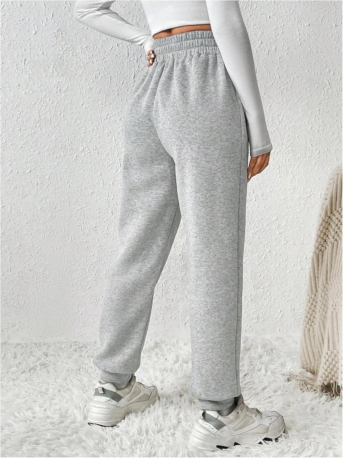 MakeMeChic Women's Elastic Waisted Plain Sweatpants Tapered Athletic Jogger Pants