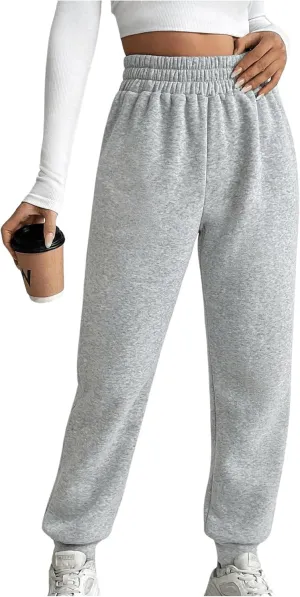MakeMeChic Women's Elastic Waisted Plain Sweatpants Tapered Athletic Jogger Pants