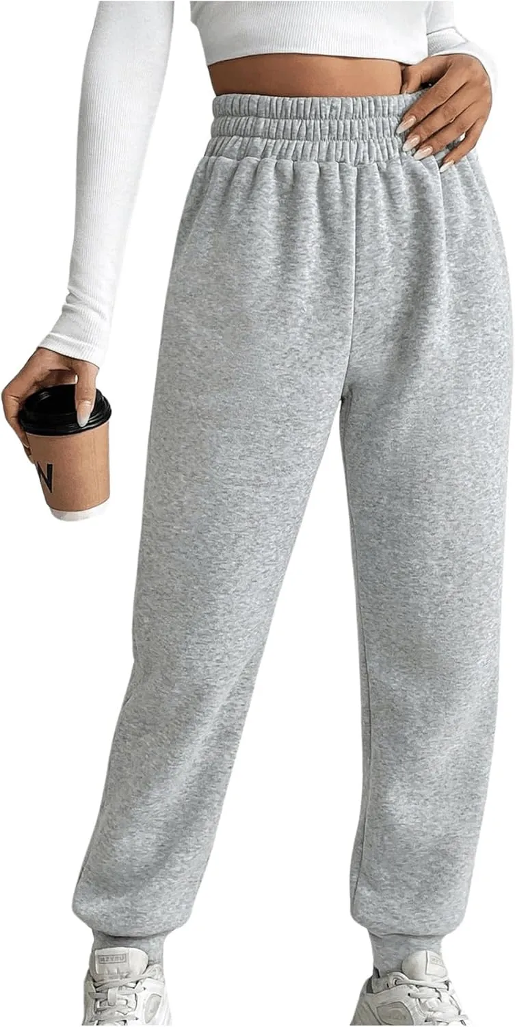 MakeMeChic Women's Elastic Waisted Plain Sweatpants Tapered Athletic Jogger Pants