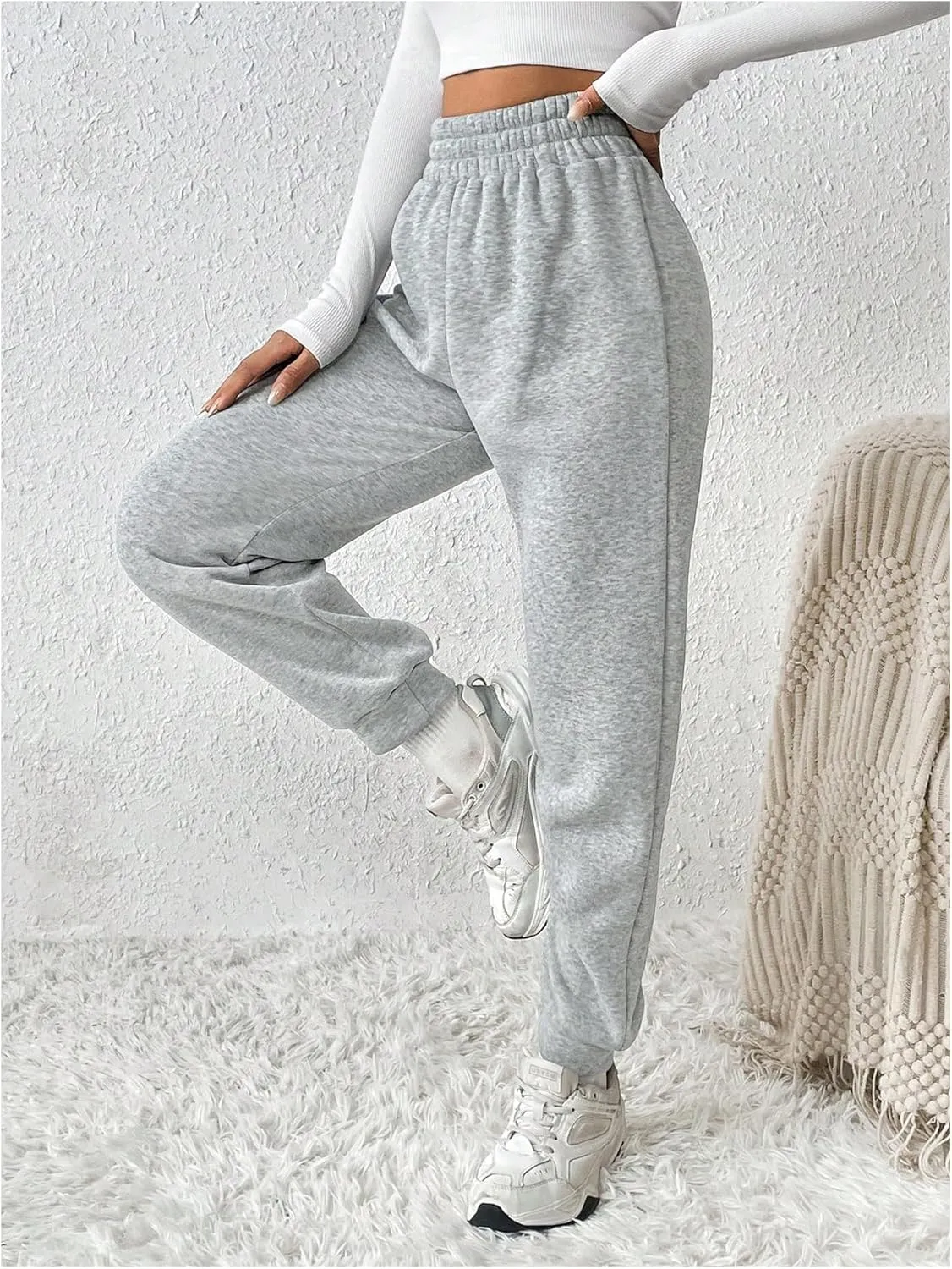 MakeMeChic Women's Elastic Waisted Plain Sweatpants Tapered Athletic Jogger Pants