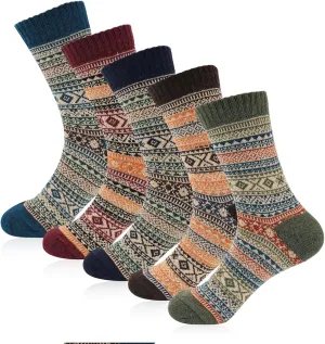 Mason Life Women's Wool Socks - 5 Pairs, Vintage Winter & Fuzzy Thick Socks for Women & Men, Warm Cozy Christmas Gifts