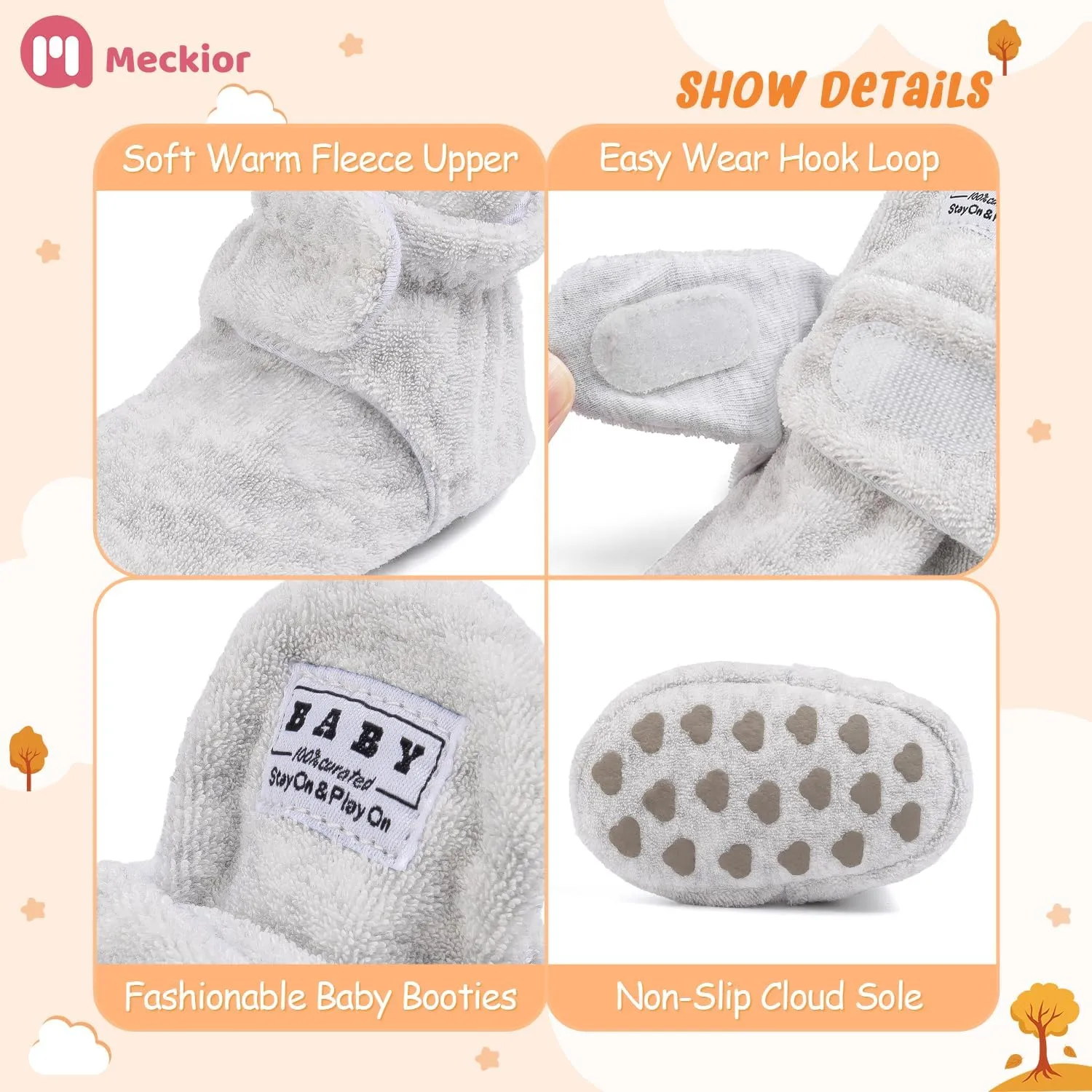 Meckior Newborn Infant Baby Girls Boys Warm Fleece Winter Booties First Walkers Slippers Shoes