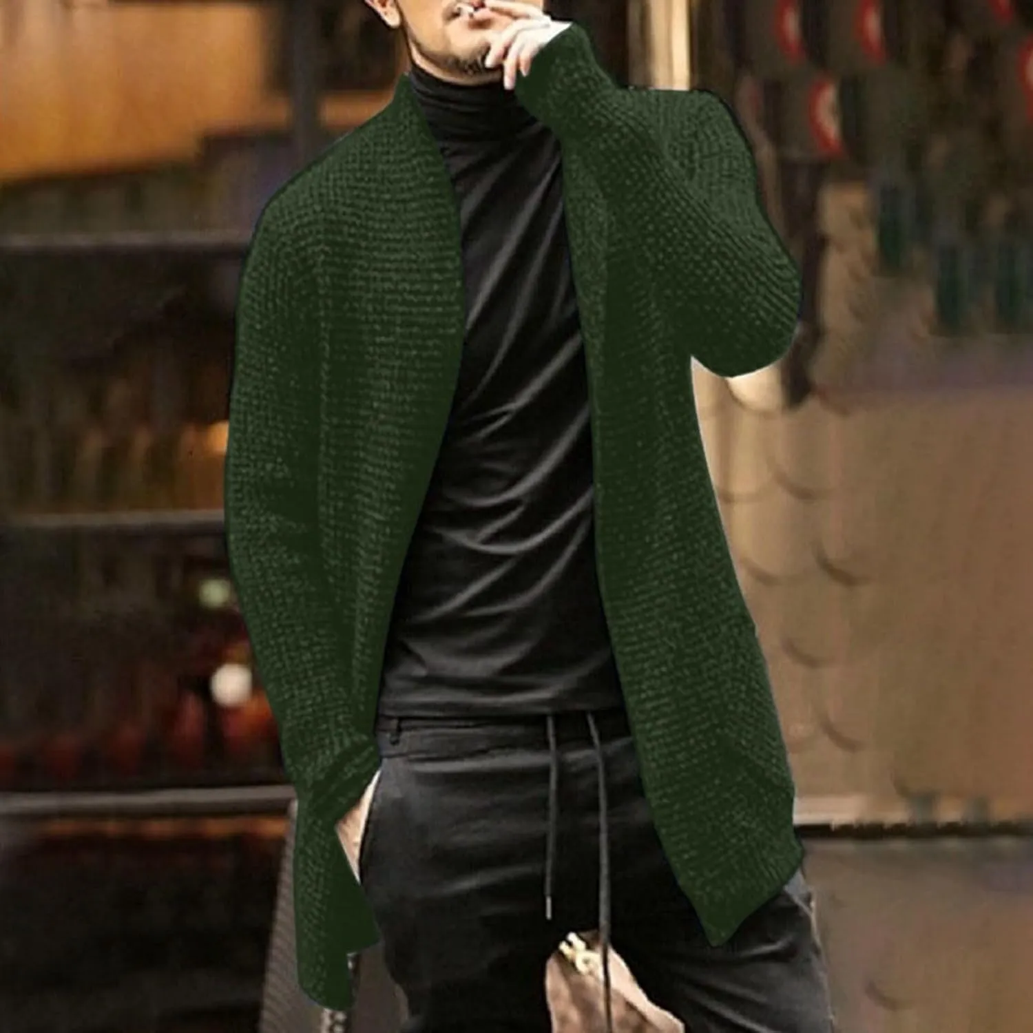 Men's Autumn Long Sleeved Mixed Color Knitted Pocket Cardigan Windbreaker Sweater Basics Sweater Men Men's Leather Jackets