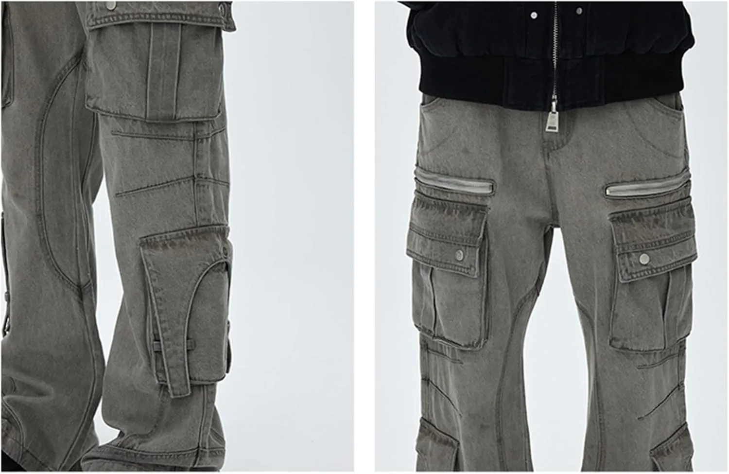 Mens Loose Fit Hip Hop Jeans Multi Pockets Straight Leg Casual Cargo Denim Pants Y2K Streetwear