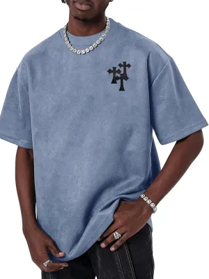 Men's Oversized Graphic Tee Letter Print Round Neck Drop Shoulder Shirts Pullover Vintage Distressed T Shirt