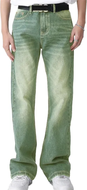 Men's Relaxed Bell Bottom Fit Comfort Flared Retro Leg Denim Jeans Original Straight Fit Denim Jeans