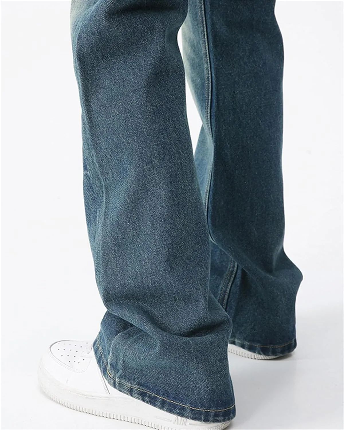 Men's Relaxed Bell Bottom Fit Comfort Flared Retro Leg Denim Jeans Original Straight Fit Denim Jeans