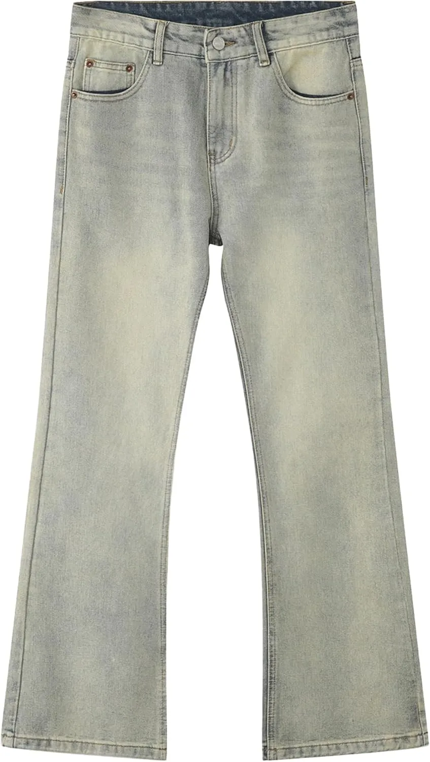 Men's Relaxed Bell Bottom Fit Comfort Flared Retro Leg Denim Jeans Original Straight Fit Denim Jeans