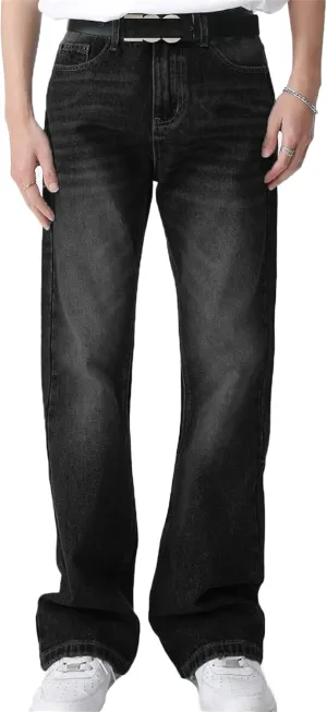 Men's Relaxed Bell Bottom Fit Comfort Flared Retro Leg Denim Jeans Original Straight Fit Denim Jeans