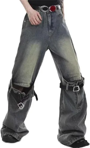 Men's Relaxed Bell Bottom Fit Comfort Flared Retro Leg Denim Jeans Ripped Distressed Pants