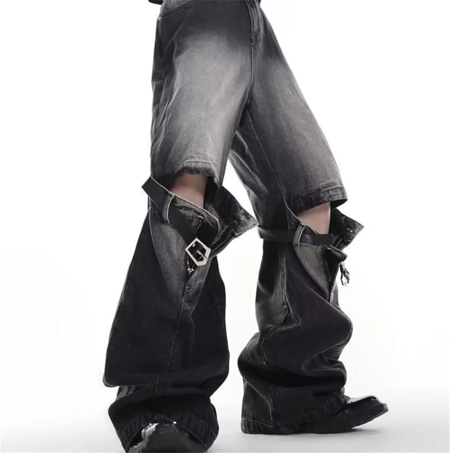 Men's Relaxed Bell Bottom Fit Comfort Flared Retro Leg Denim Jeans Ripped Distressed Pants