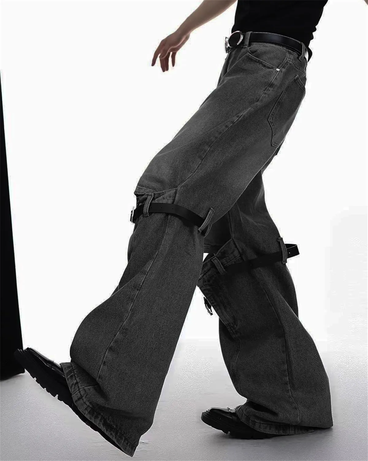 Men's Relaxed Bell Bottom Fit Comfort Flared Retro Leg Denim Jeans Ripped Distressed Pants