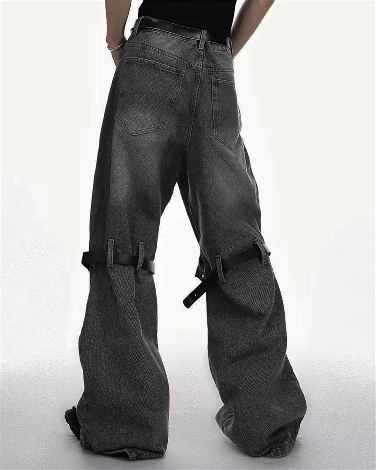 Men's Relaxed Bell Bottom Fit Comfort Flared Retro Leg Denim Jeans Ripped Distressed Pants