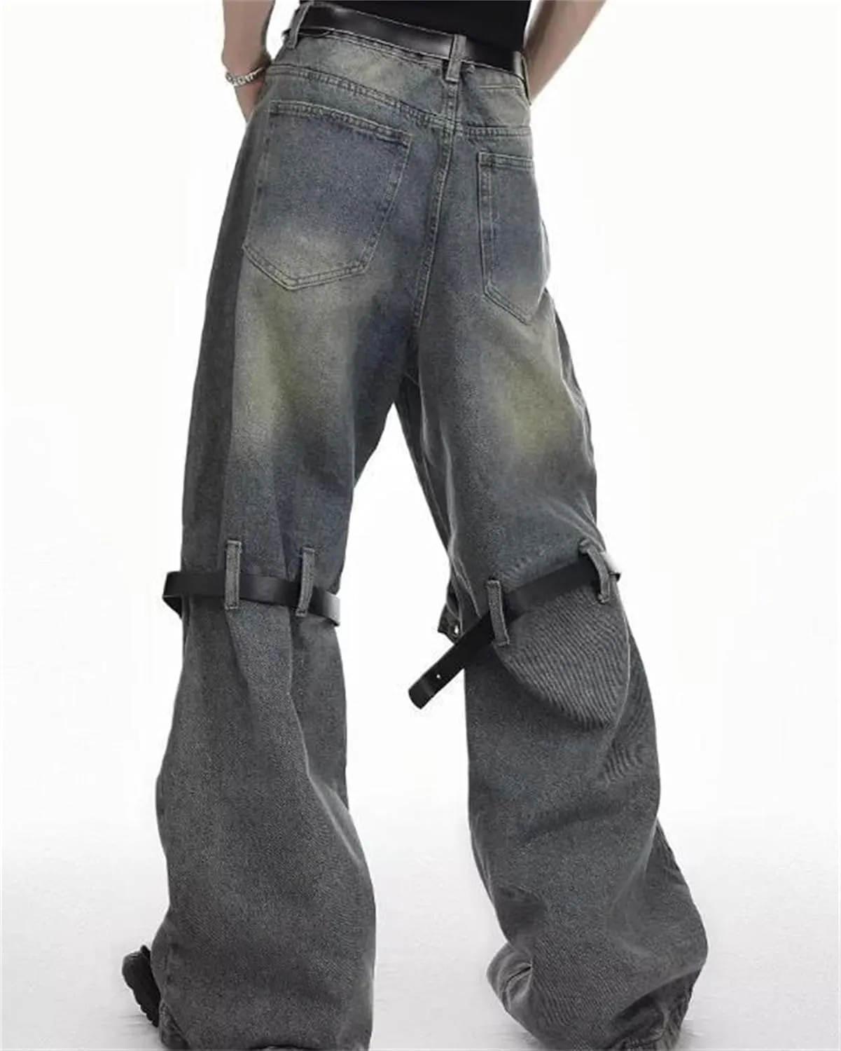 Men's Relaxed Bell Bottom Fit Comfort Flared Retro Leg Denim Jeans Ripped Distressed Pants