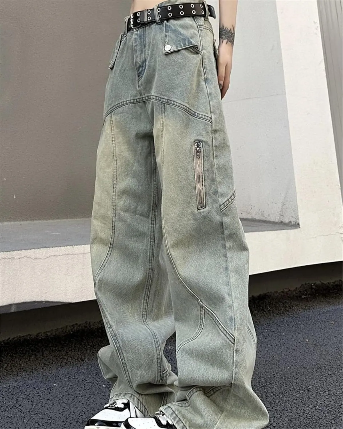 Men's Relaxed Fit Canvas Double-Front Utility Work Pant Baggy Jeans Loose Fit Hip Hop Pants