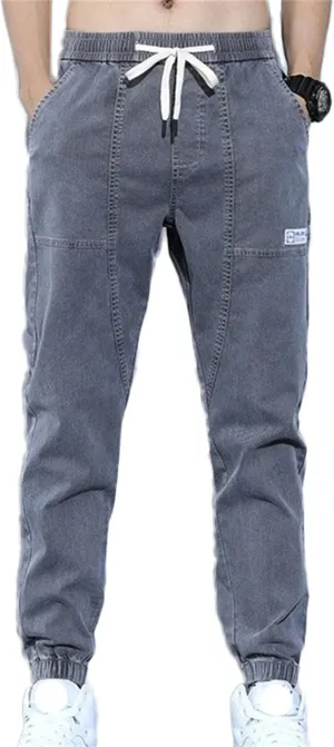 Men's Slim Fit Stretch Jeans Classic Denim Work Pants Fit Elastic Waist Casual Trousers