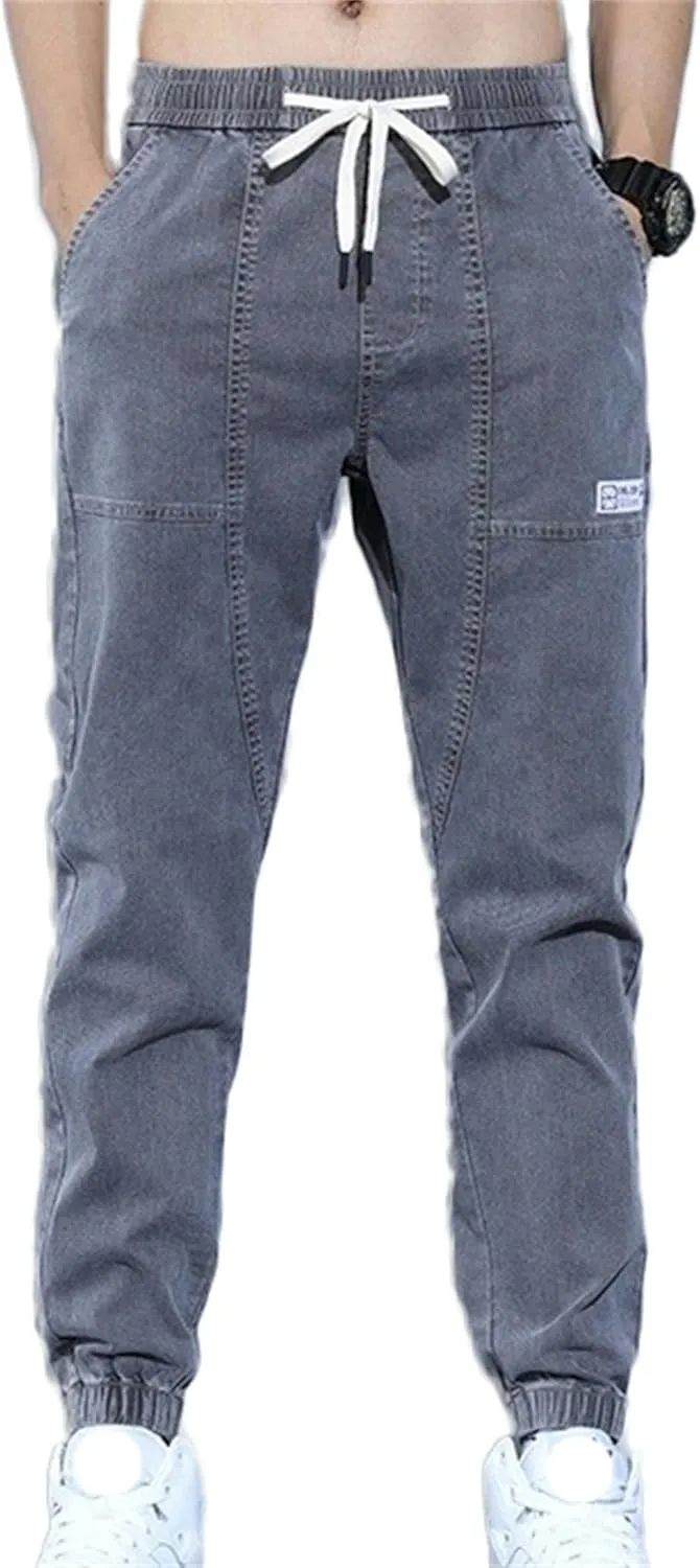 Men's Slim Fit Stretch Jeans Classic Denim Work Pants Fit Elastic Waist Casual Trousers