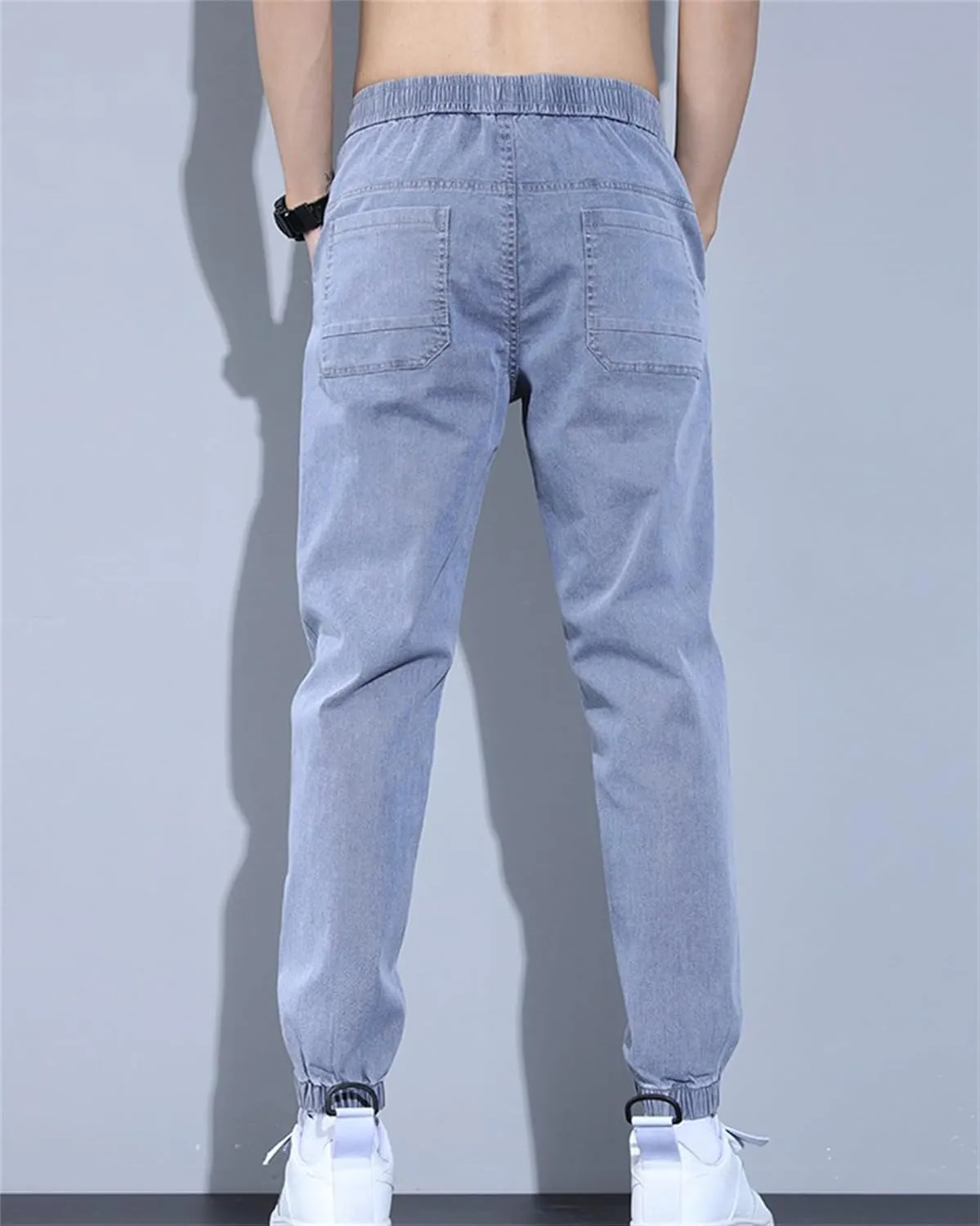 Men's Slim Fit Stretch Jeans Classic Denim Work Pants Fit Elastic Waist Casual Trousers