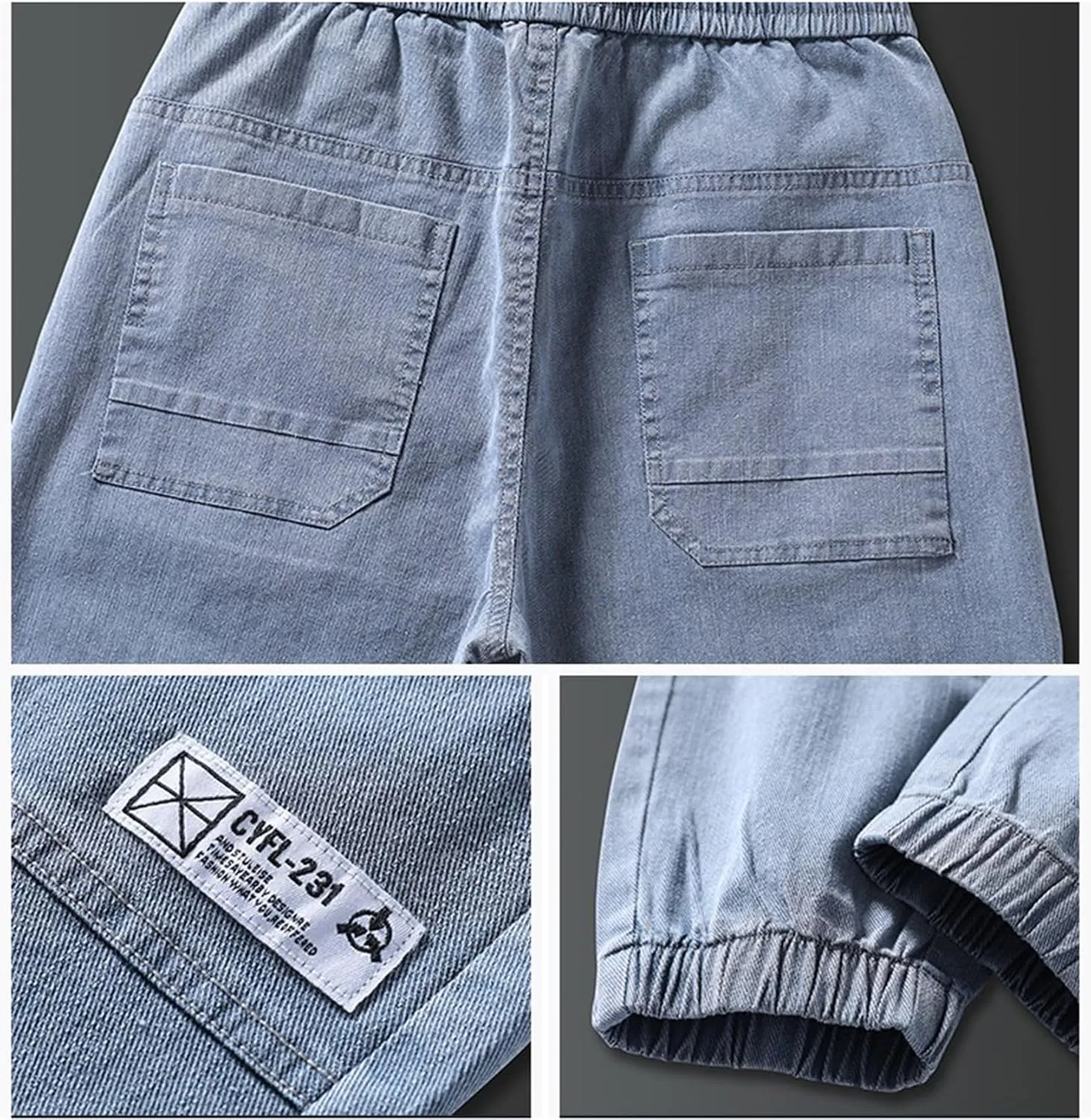 Men's Slim Fit Stretch Jeans Classic Denim Work Pants Fit Elastic Waist Casual Trousers