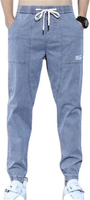Men's Slim Fit Stretch Jeans Classic Denim Work Pants Fit Elastic Waist Casual Trousers