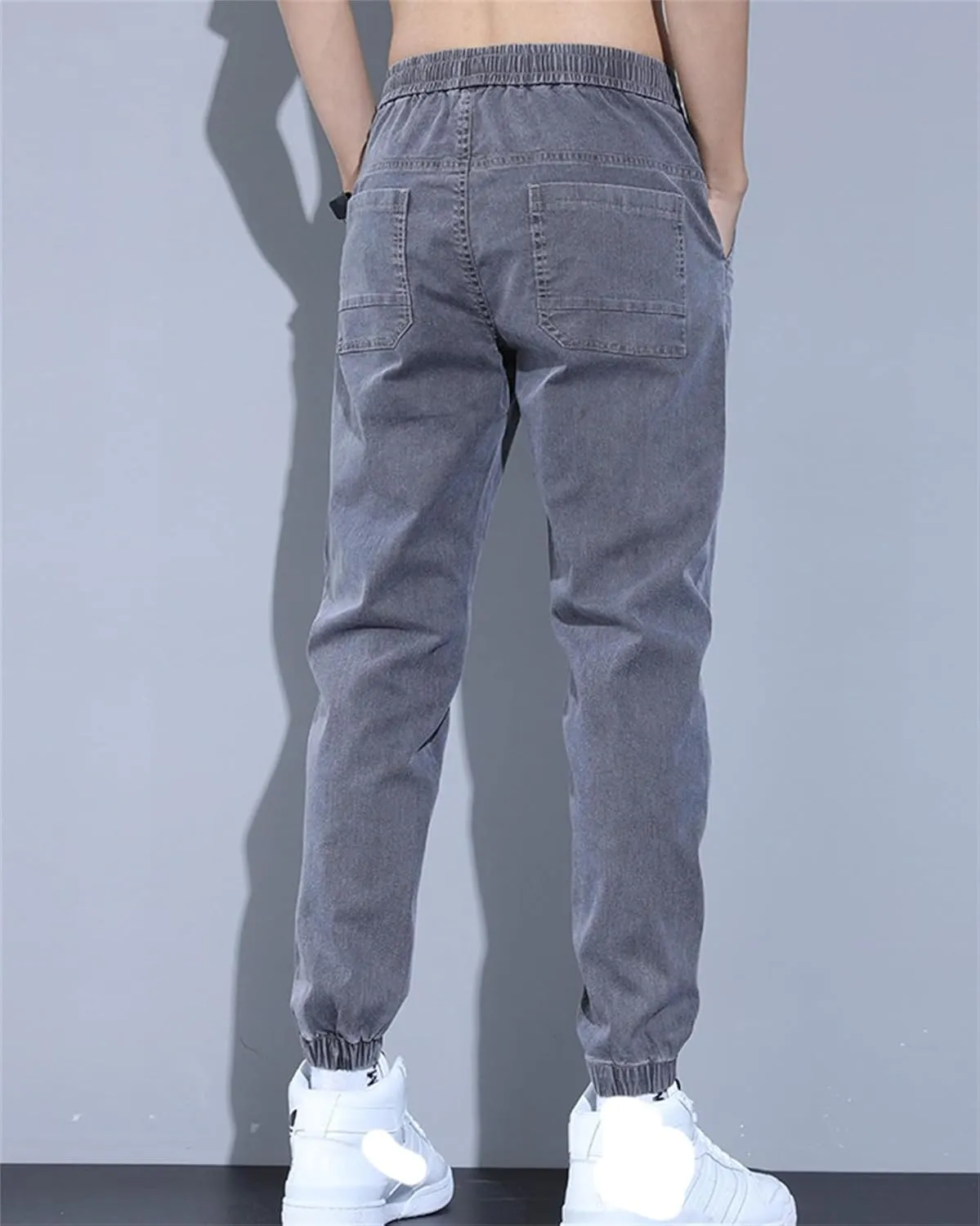 Men's Slim Fit Stretch Jeans Classic Denim Work Pants Fit Elastic Waist Casual Trousers