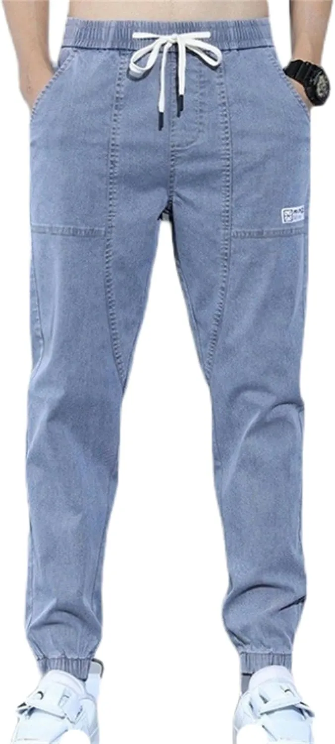 Men's Slim Fit Stretch Jeans Classic Denim Work Pants Fit Elastic Waist Casual Trousers