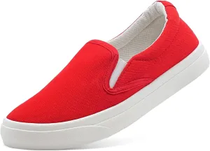 Men's Slip On Loafers Classic Canvas Shoes Casual Comfortable Flat Leisure Vintage Breathable Lightweight Dress Walking Sneakers Red