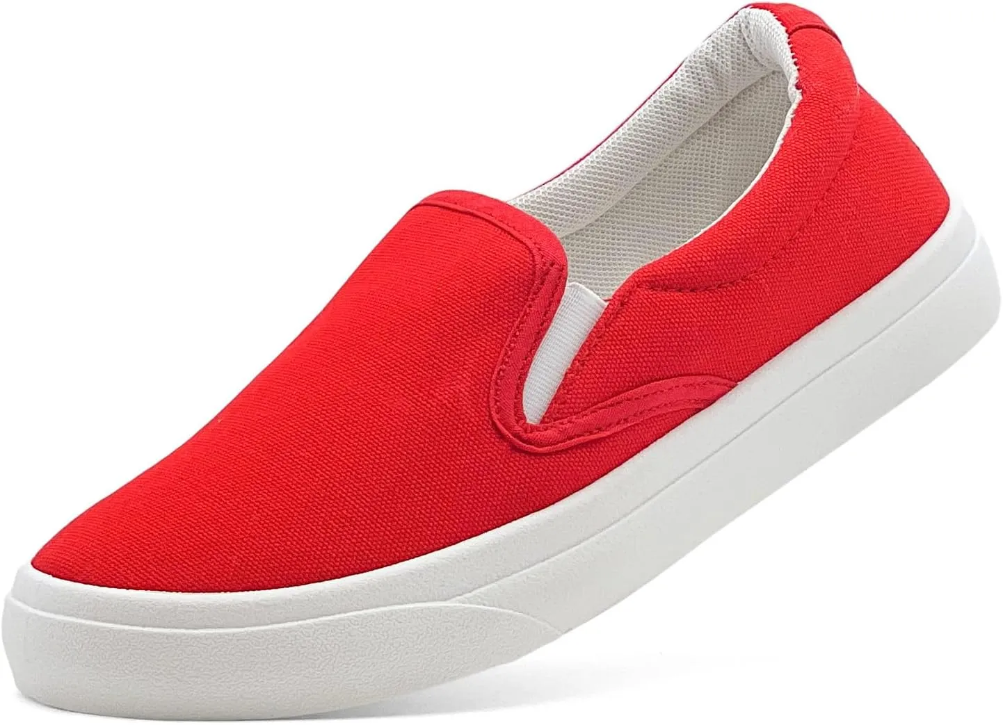 Men's Slip On Loafers Classic Canvas Shoes Casual Comfortable Flat Leisure Vintage Breathable Lightweight Dress Walking Sneakers Red