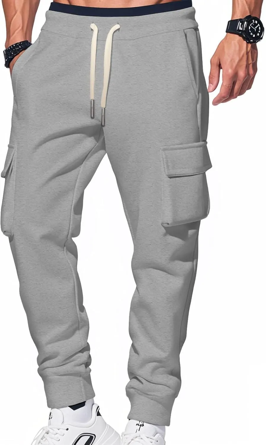 Mens Work Pants Lightweight Durable Stretch Loose Construction Sweatpants Travel Trousers Running Straight Leg Pants