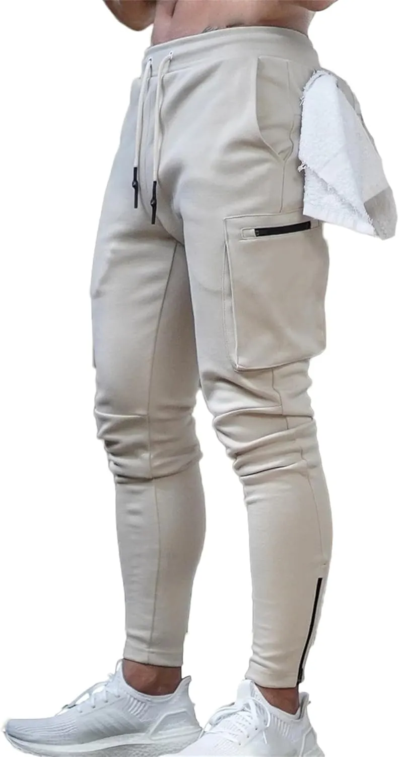 Mens Workout Joggers Pants/Tapered Bodybuilding Gym Cargo Joggers/Athletic Running Cargo Sweatpants