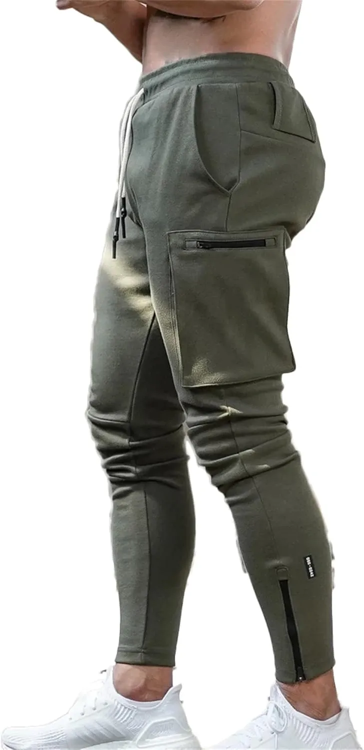 Mens Workout Joggers Pants/Tapered Bodybuilding Gym Cargo Joggers/Athletic Running Cargo Sweatpants