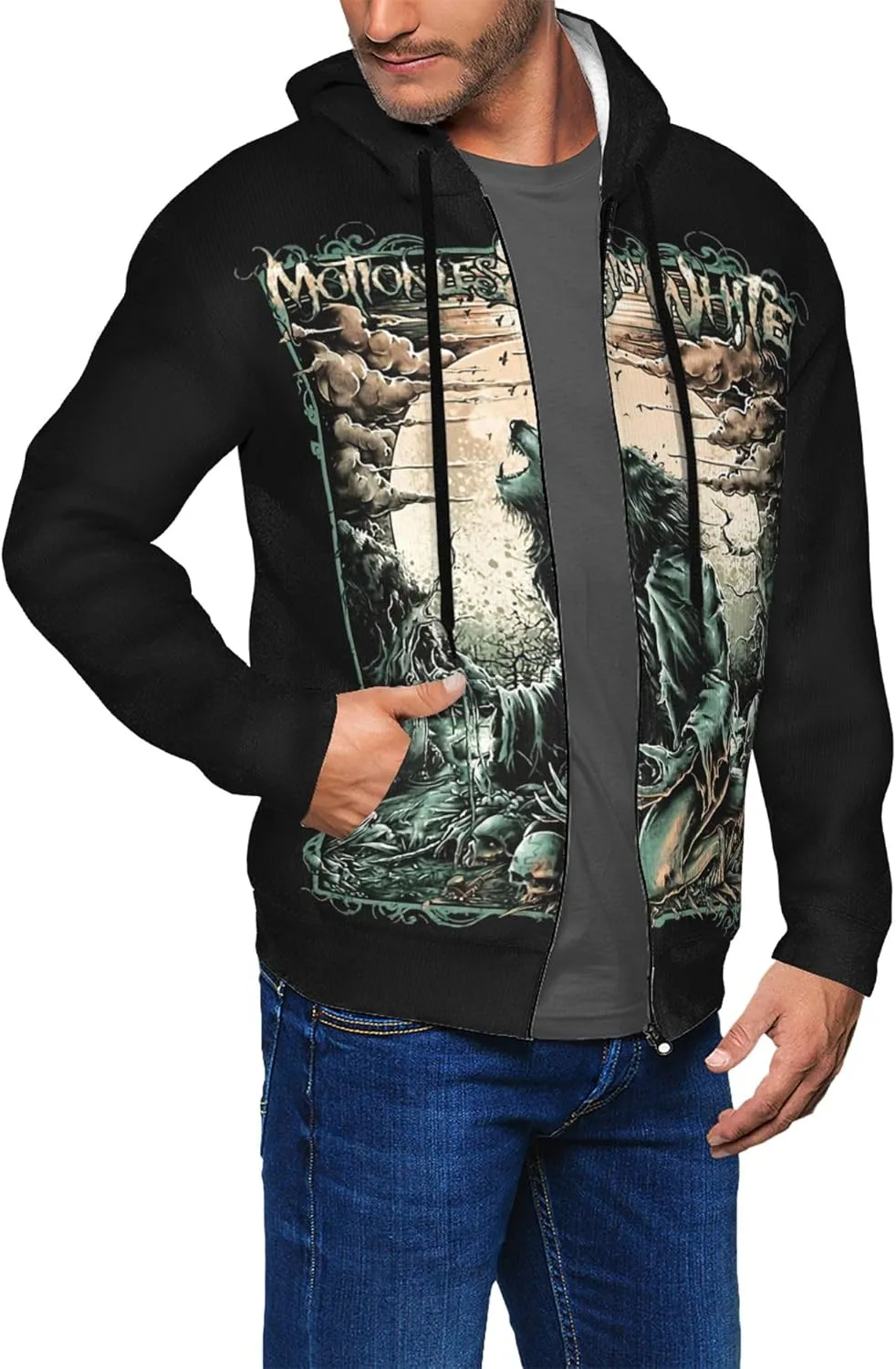 Men's Zip Up Hoodie Long Sleeve Drawstring Pullover Full Zip Sweatshirt for Men