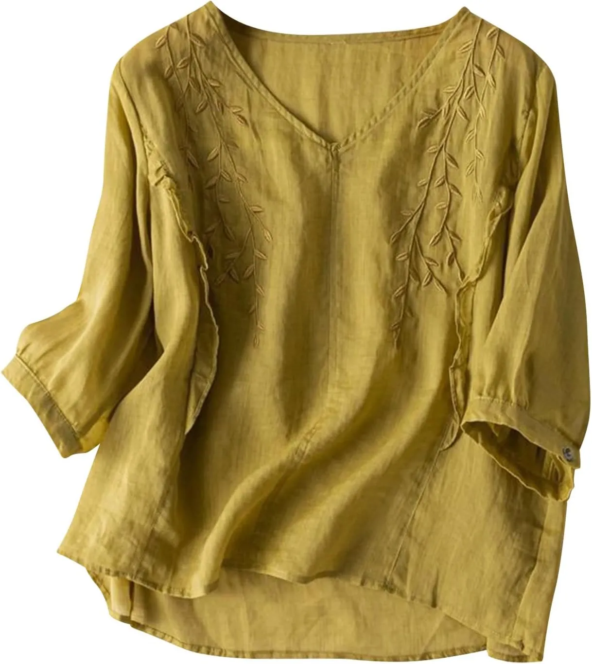 Mexican Blouses for Women Summer Embroidered Shirt Trendy Cotton Linen Short Sleeve Top Round Neck Shirt