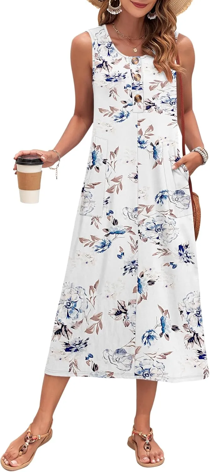 MOLERANI Women's Summer Maxi Dress 2025 Sleeveless Button Down Casual Loose Long Beach Sundress Travel Vacation Outfits