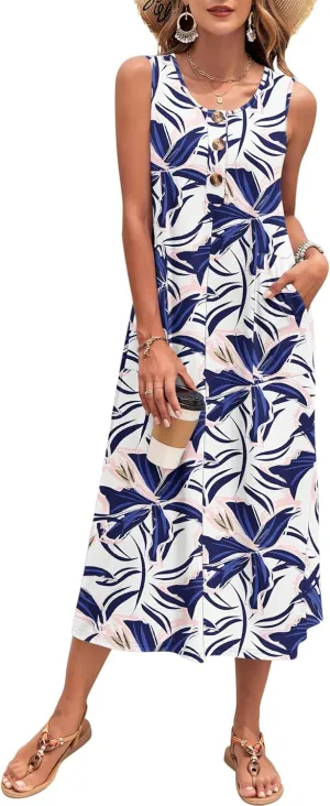 MOLERANI Women's Summer Maxi Dress 2025 Sleeveless Button Down Casual Loose Long Beach Sundress Travel Vacation Outfits