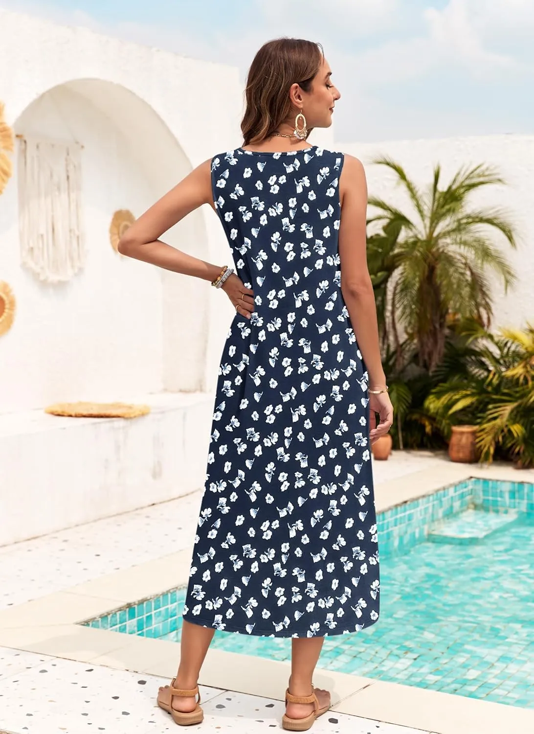 MOLERANI Women's Summer Maxi Dress 2025 Sleeveless Button Down Casual Loose Long Beach Sundress Travel Vacation Outfits