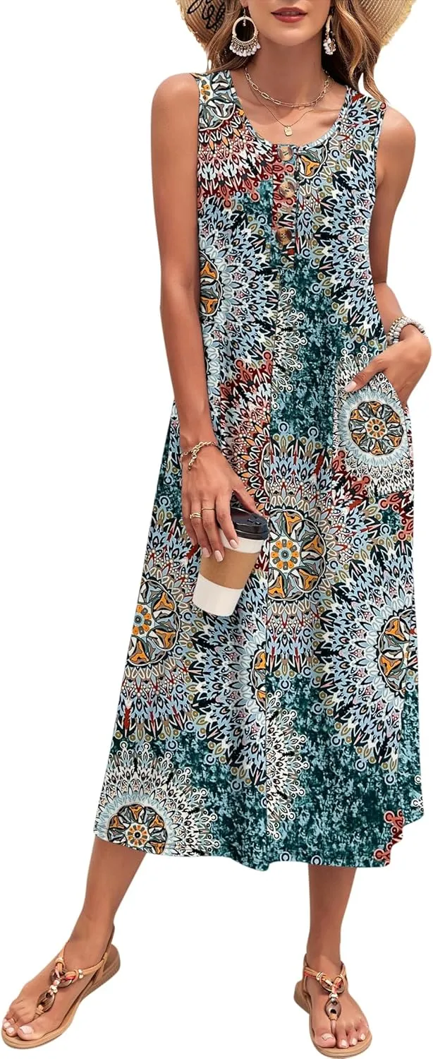 MOLERANI Women's Summer Maxi Dress 2025 Sleeveless Button Down Casual Loose Long Beach Sundress Travel Vacation Outfits