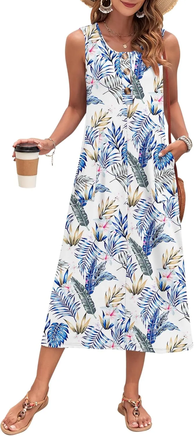 MOLERANI Women's Summer Maxi Dress 2025 Sleeveless Button Down Casual Loose Long Beach Sundress Travel Vacation Outfits