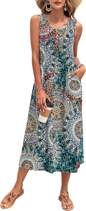 MOLERANI Women's Summer Maxi Dress 2025 Sleeveless Button Down Casual Loose Long Beach Sundress Travel Vacation Outfits