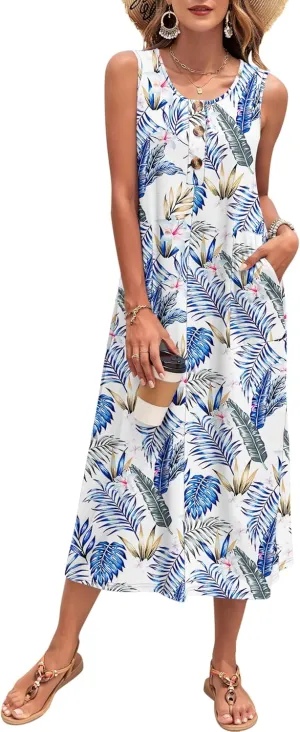 MOLERANI Women's Summer Maxi Dress 2025 Sleeveless Button Down Casual Loose Long Beach Sundress Travel Vacation Outfits