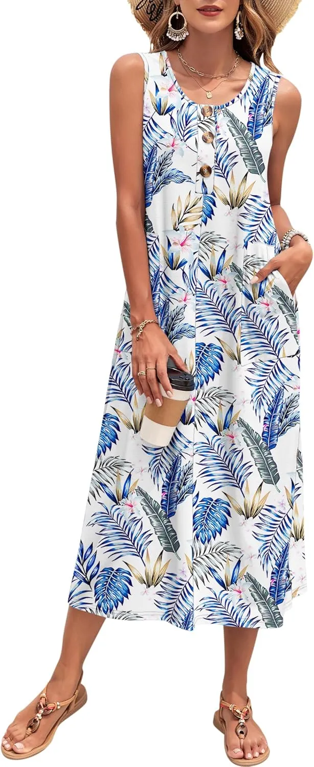 MOLERANI Women's Summer Maxi Dress 2025 Sleeveless Button Down Casual Loose Long Beach Sundress Travel Vacation Outfits